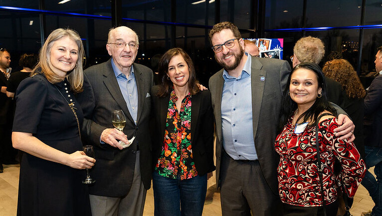 Former FCC Commissioner Michael Copps, Free Press Co-CEO Craig Aaron and FCC Chairwoman Jessica Rosenworcel with others at the Free Press 20th-anniversary party