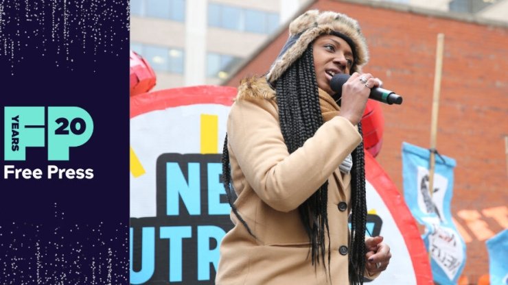 Free Press’ Collette Watson speaking at a rally in support of Net Neutrality.