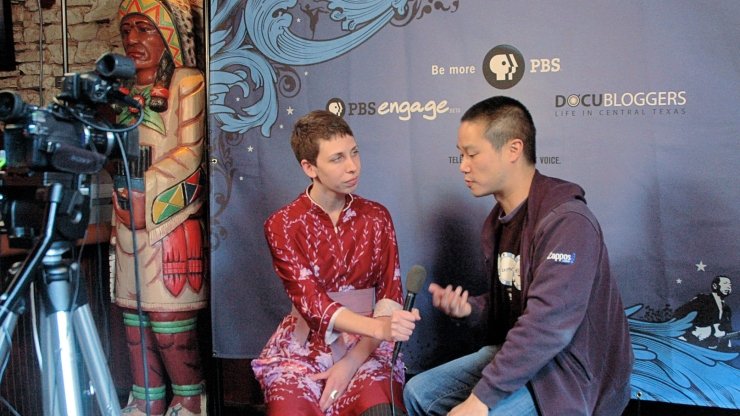 PBS affiliate interviews SXSW participants in Austin, Texas.