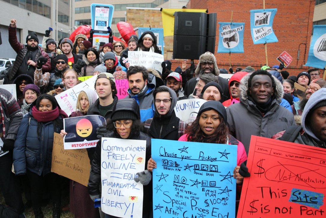 Activists at a 2017 Net Neutrality protest