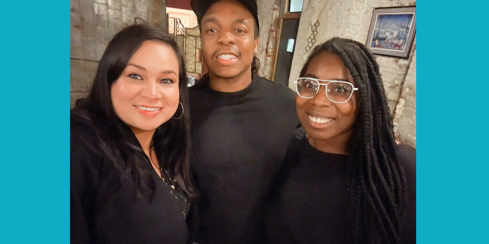 Free Press’ Vanessa Maria Graber (left) and Cassie Owens (right) with DayOneNotDayTwo Executive Director Andre Simms